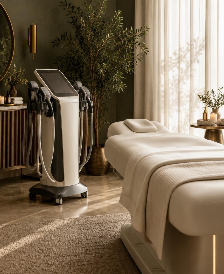 Warm and serene body treatment room